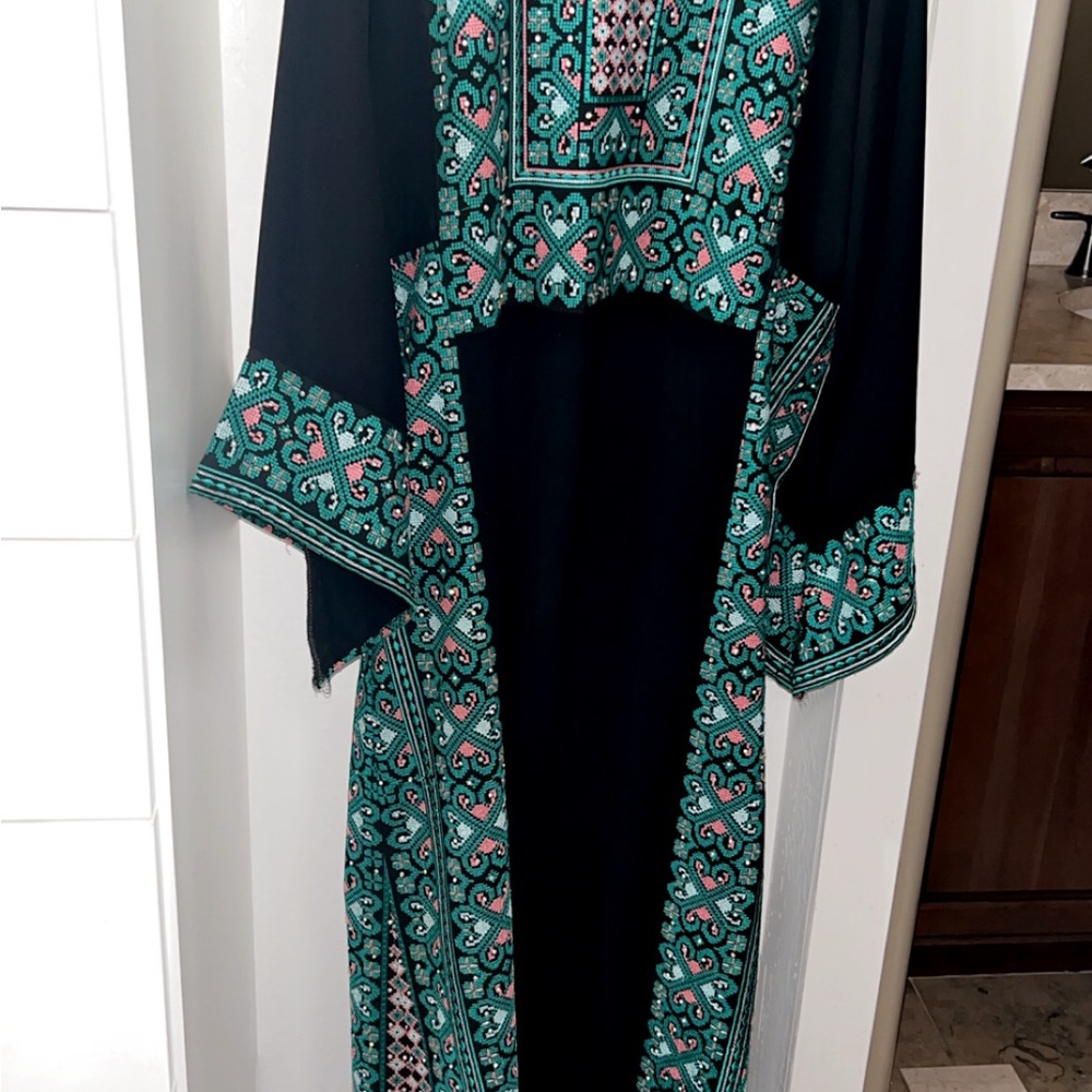 Elegant Black and Green Embroidered Dress
